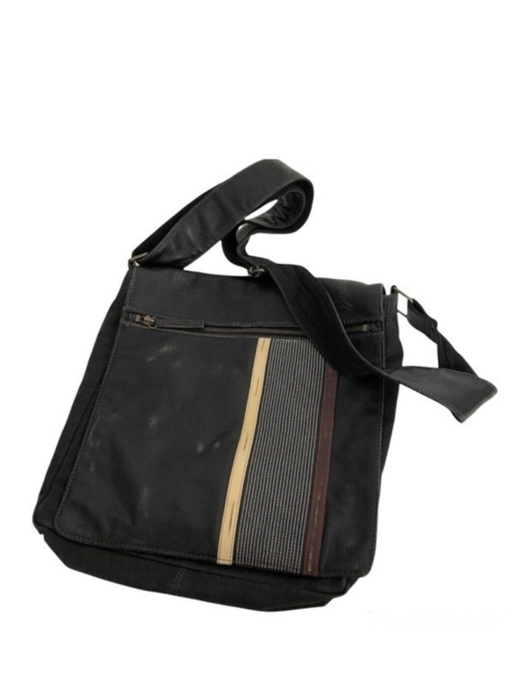 Wilsons Leather Black Messenger Bag Distressed Adjustable Strap UNISEX